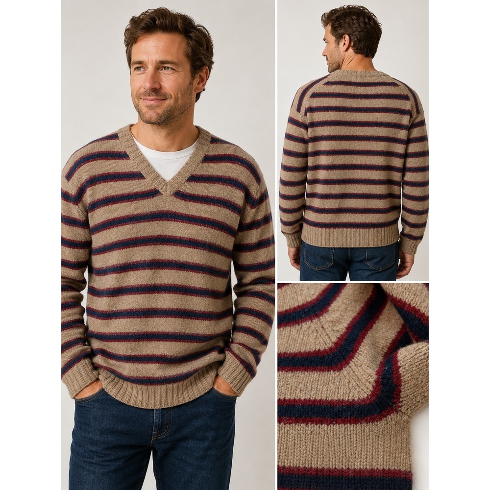 J.Crew V-Neck Striped Pullover Sweater Wool Size Medium Men's